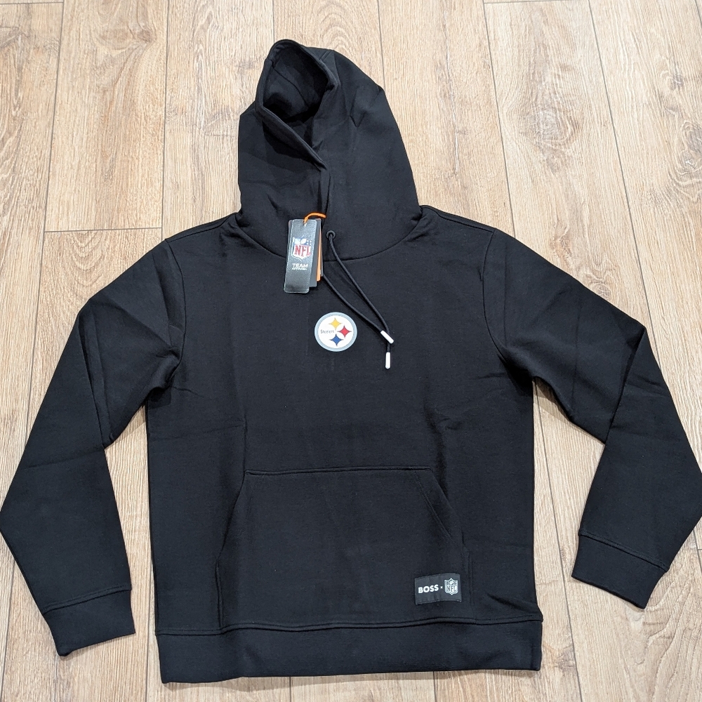 $198 Mens BOSS X NFL "Woodson" Pittsburgh Steelers Graphic Hoodie Black Medium